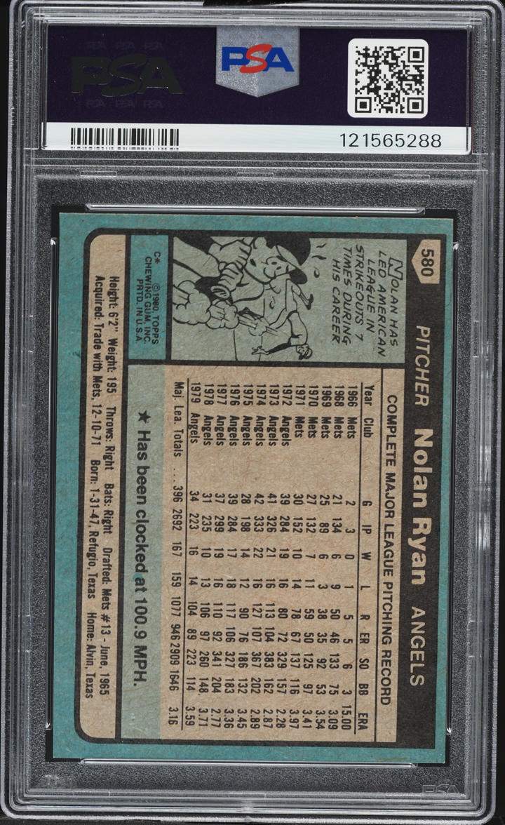 1980 Topps Nolan Ryan #580 PSA 8 NM-MT