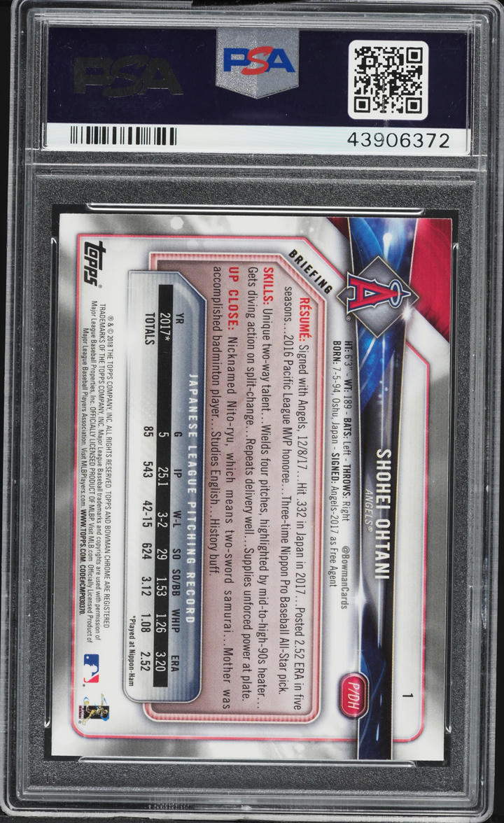2018 Bowman Chrome Shohei Ohtani ROOKIE #1 PSA 10 GEM MINT