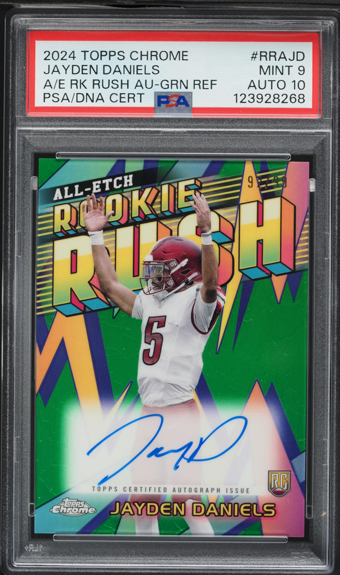 2024 Topps Chrome All-Etch Rush Green Refractor Jayden Daniels ROOKIE AUTO DNA 10 /99 PSA 9