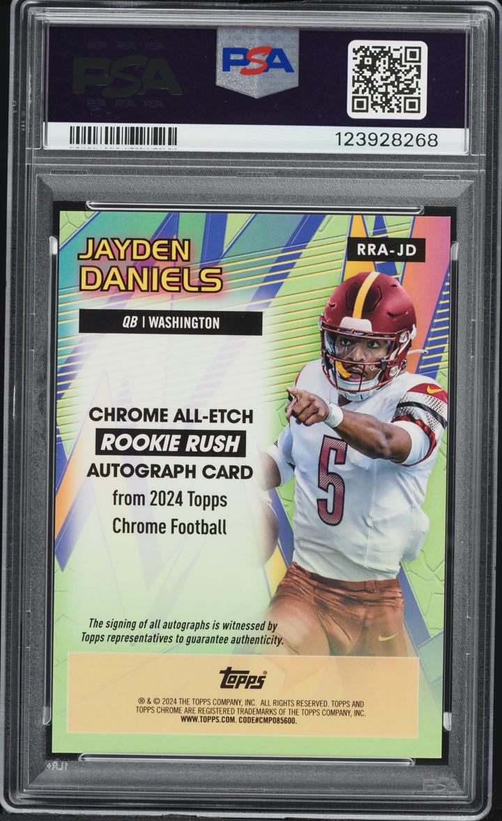 2024 Topps Chrome All-Etch Rush Green Refractor Jayden Daniels ROOKIE AUTO DNA 10 /99 PSA 9