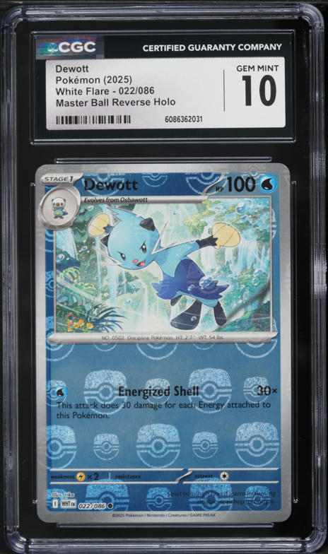 2025 Pokemon Scarlet & Violet White Flare Master Ball Reverse Holo Dewott #22 CGC 10 GEM MINT