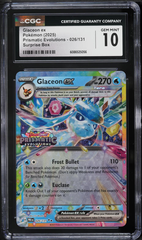 2025 Pokemon Scarlet & Violet Prismatic Evolutions Surprise Box Glaceon ex #26 CGC 10 GEM MINT