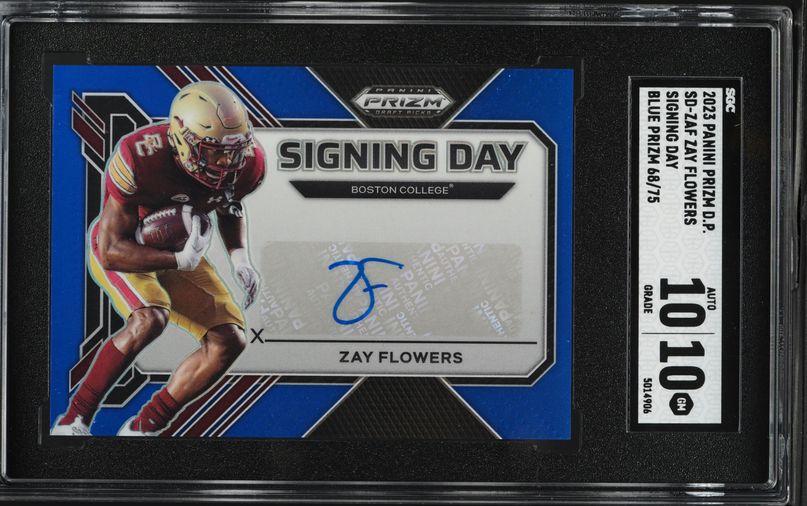 2023 Panini Prizm Draft Picks Signing Day Blue Zay Flowers ROOKIE