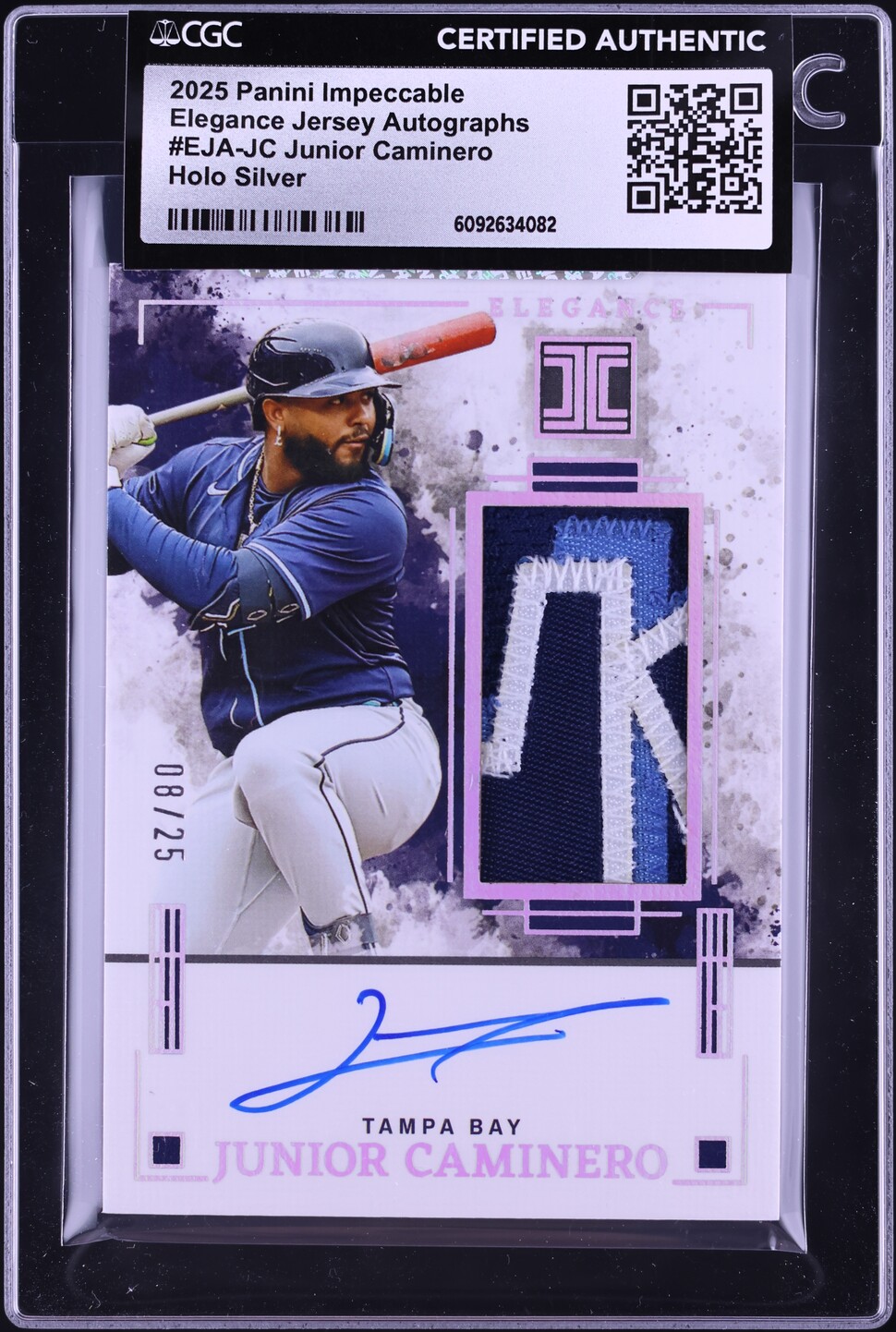 2025 Panini Impeccable Elegance Holo Silver Junior Caminero PATCH AUTO /25 #EJA-JC CGC AUTH