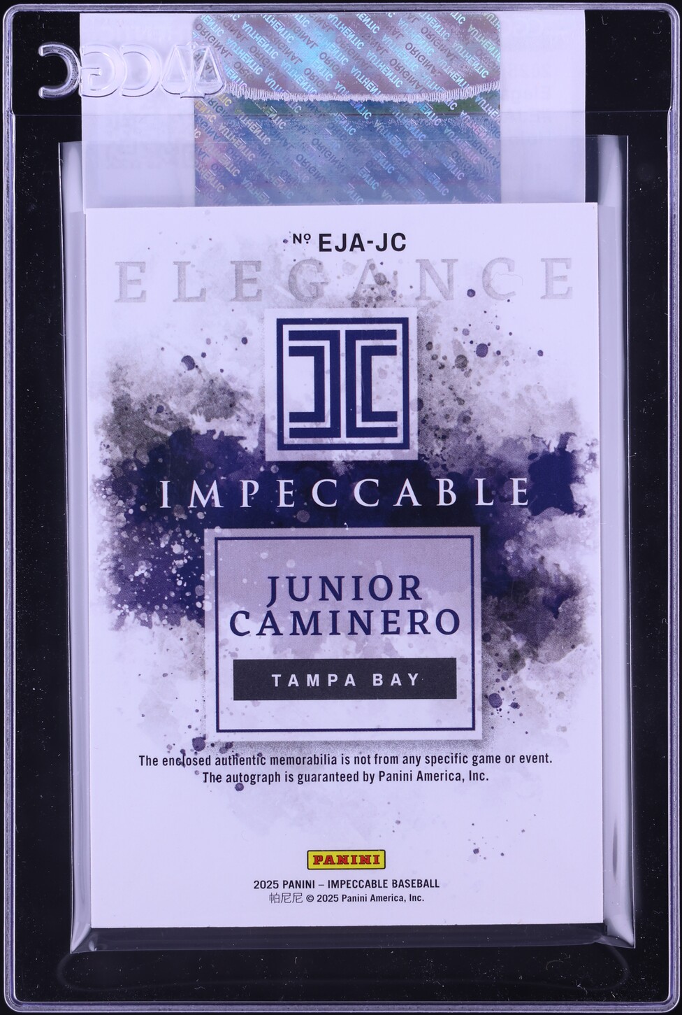 2025 Panini Impeccable Elegance Holo Silver Junior Caminero PATCH AUTO /25 #EJA-JC CGC AUTH