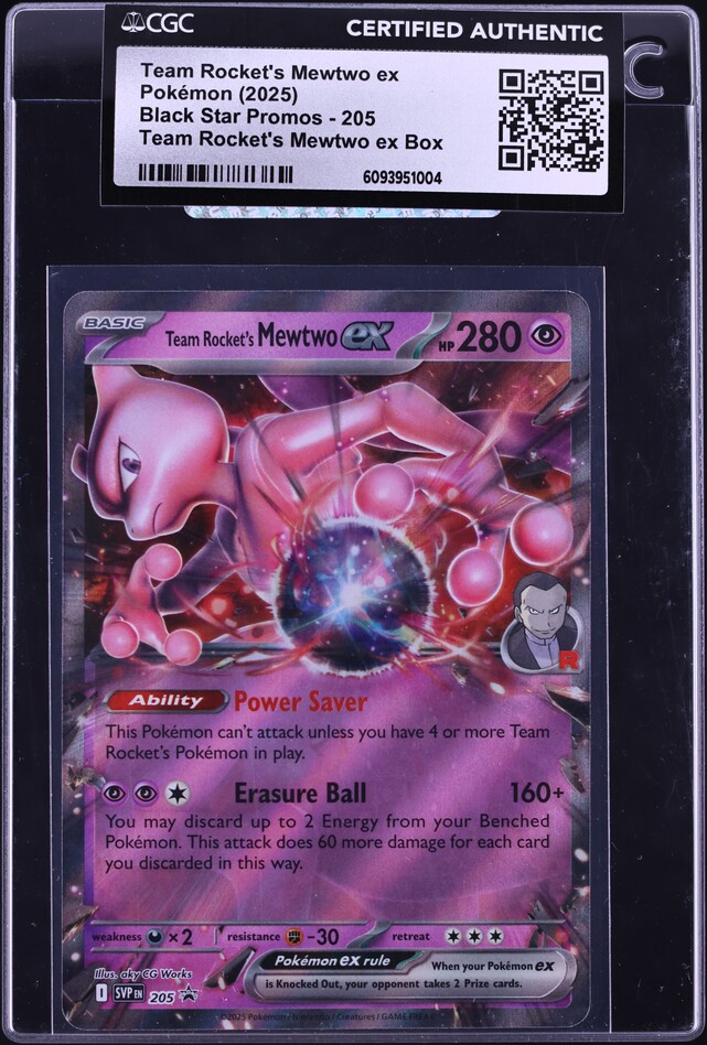 2025 Pokemon Scarlet & Violet Black Star Promo Holo Team Rocket's Mewtwo ex #205 CGC AUTH