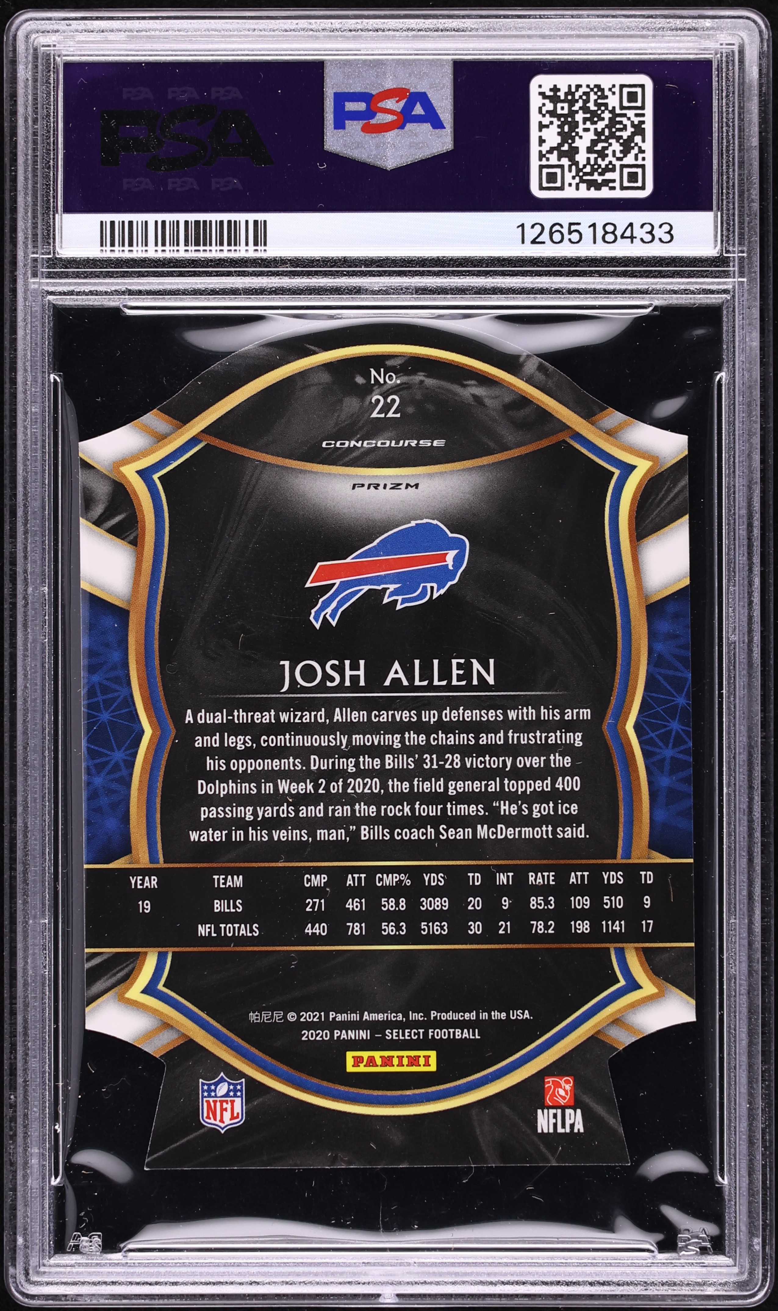2020 Select Neon Green Prizm Die-Cut Josh Allen #22 PSA 9 MINT on