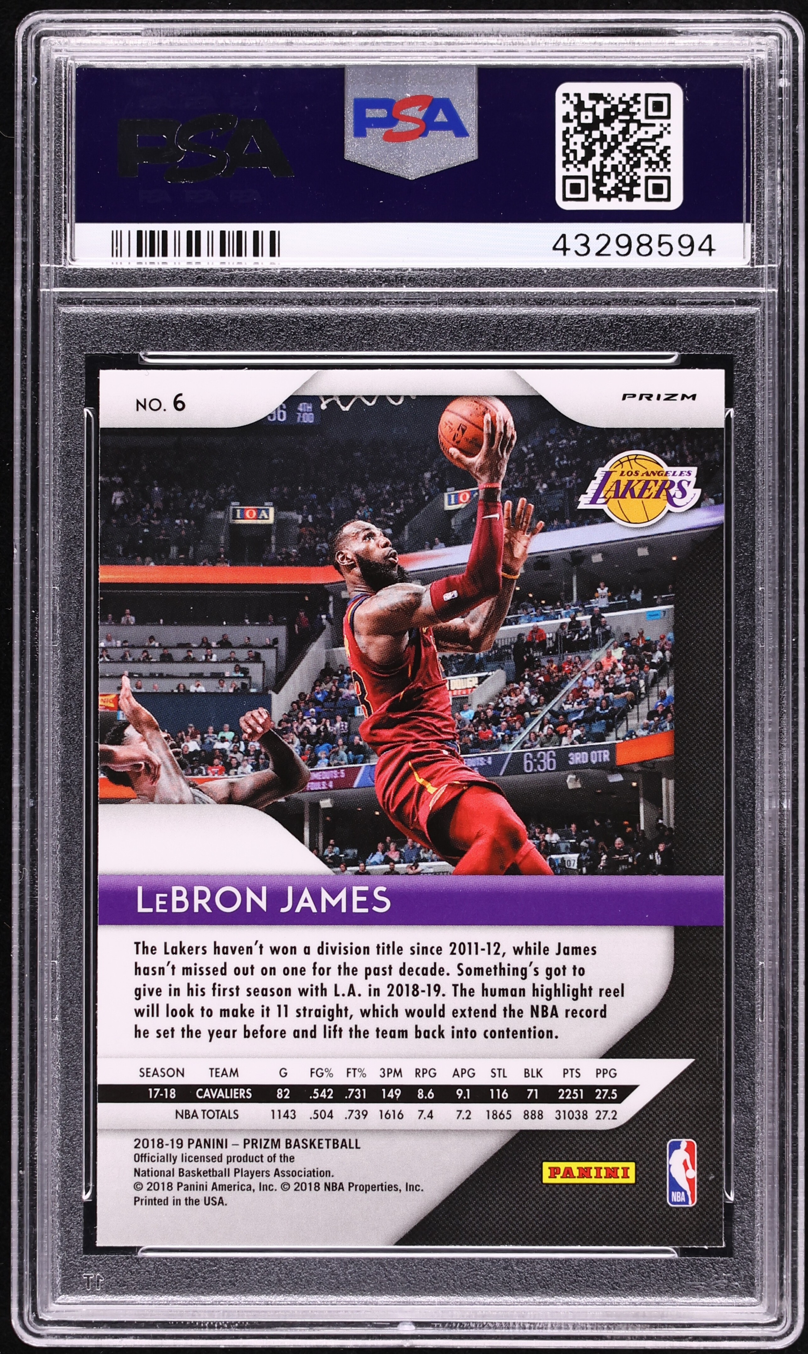 2018 Panini Prizm Red White Blue LeBron James #6 PSA 10 GEM MINT