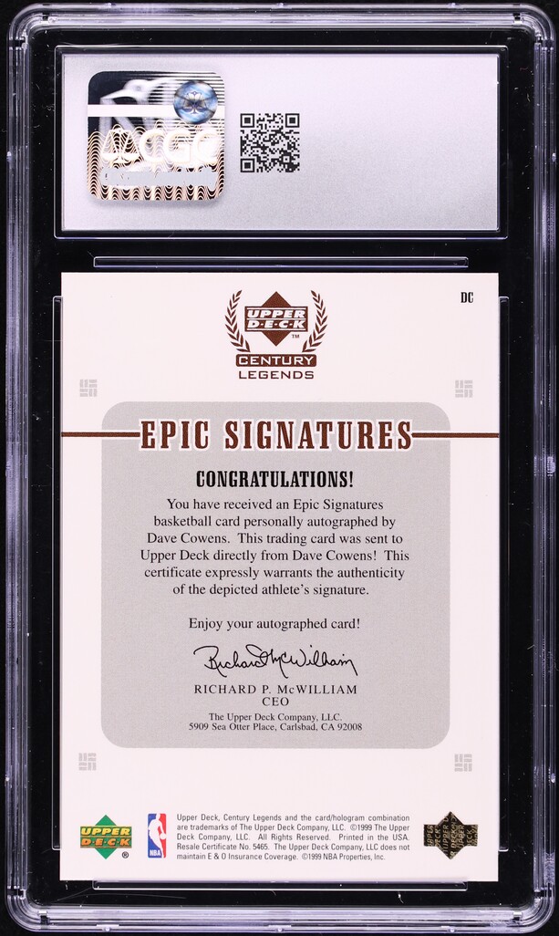1999 Upper Deck Century Legends Epic Signatures Dave Cowens AUTO #DC CGC 10 GEM MINT