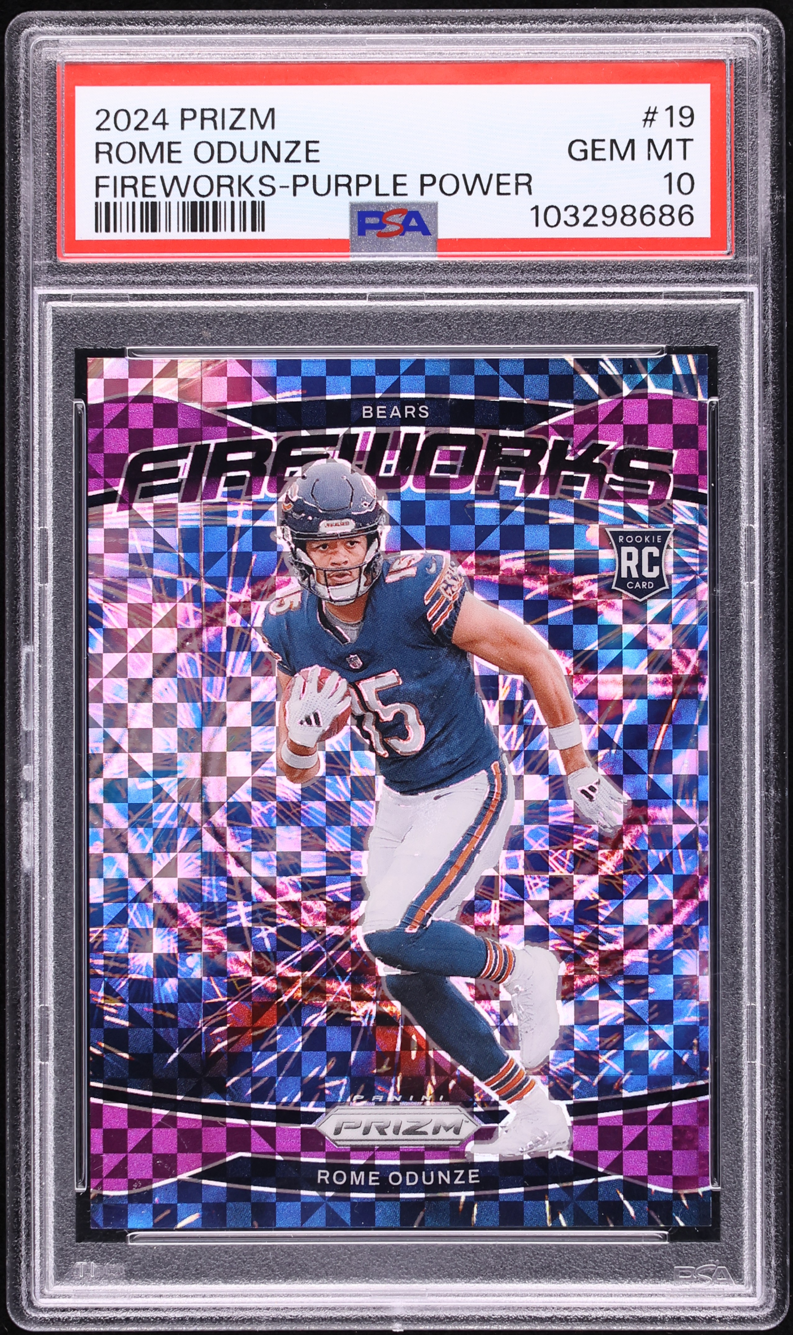 2024 Panini Prizm Fireworks Purple Power Rome Odunze ROOKIE /49