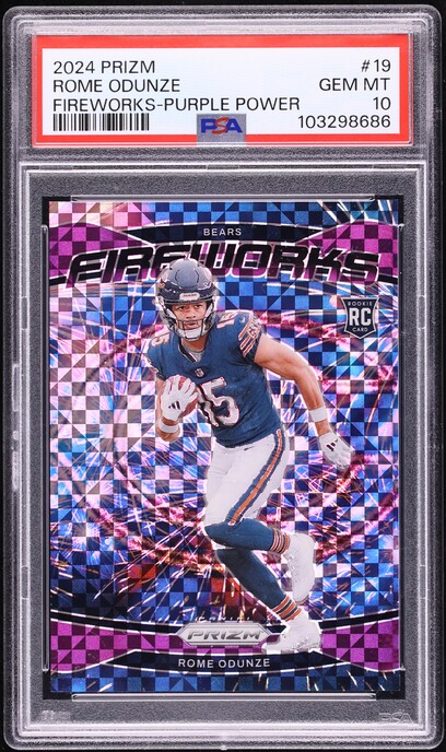 2024 Panini Prizm Fireworks Purple Power Rome Odunze ROOKIE /49