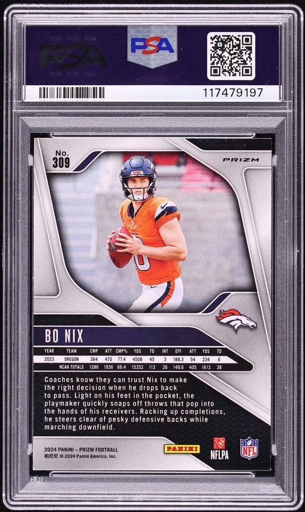 2024 Panini Prizm Disco Bo Nix ROOKIE #309 PSA 10 GEM MINT