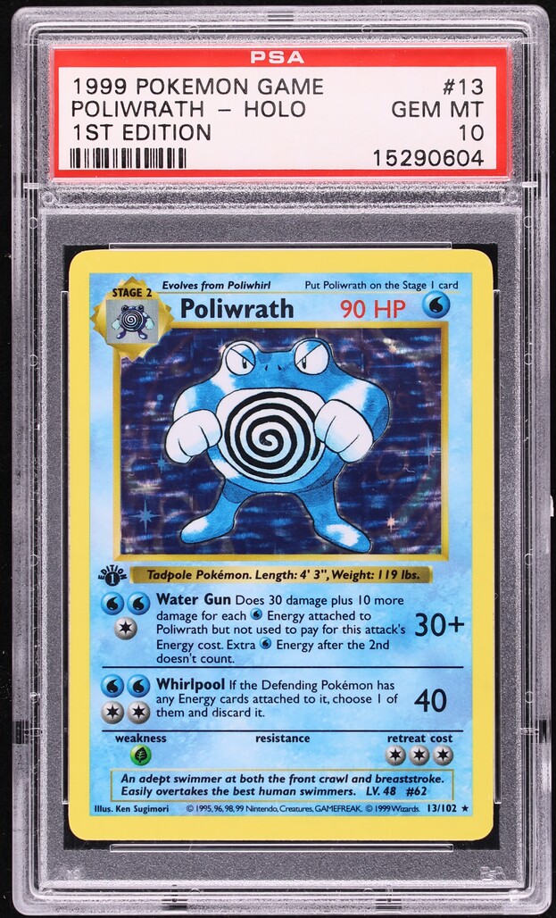 1999 Pokemon Base Set Shadowless 1st Edition Holo Poliwrath #13 PSA 10 GEM MINT