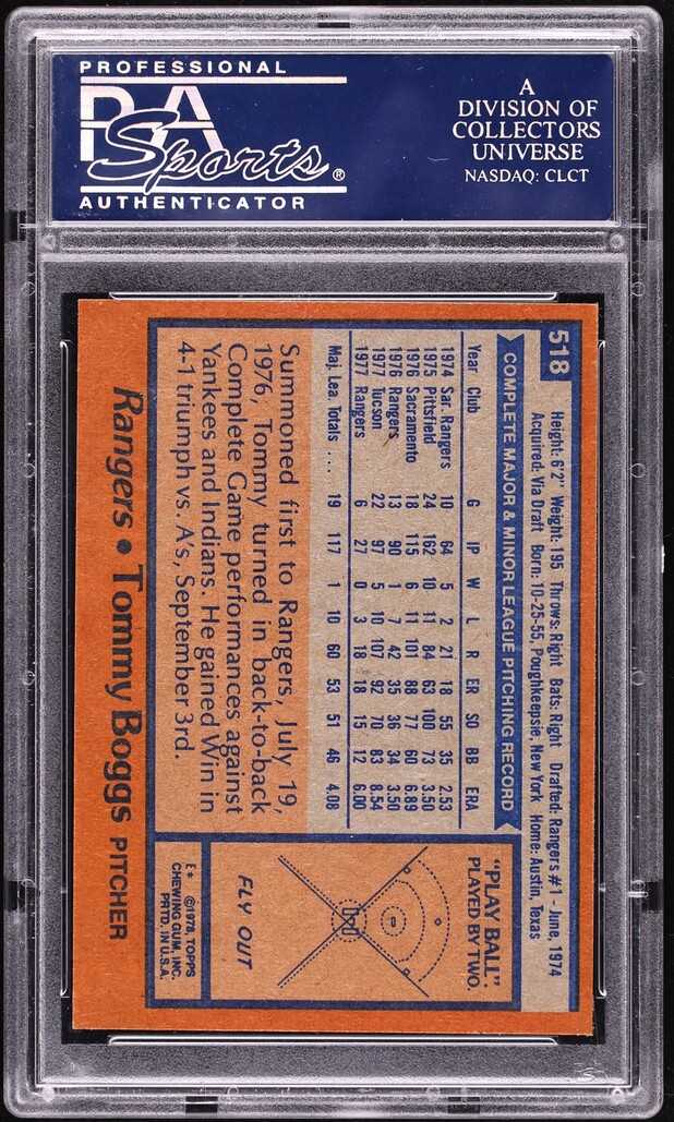 1978 Topps Tommy Boggs #518 PSA 10 GEM MINT