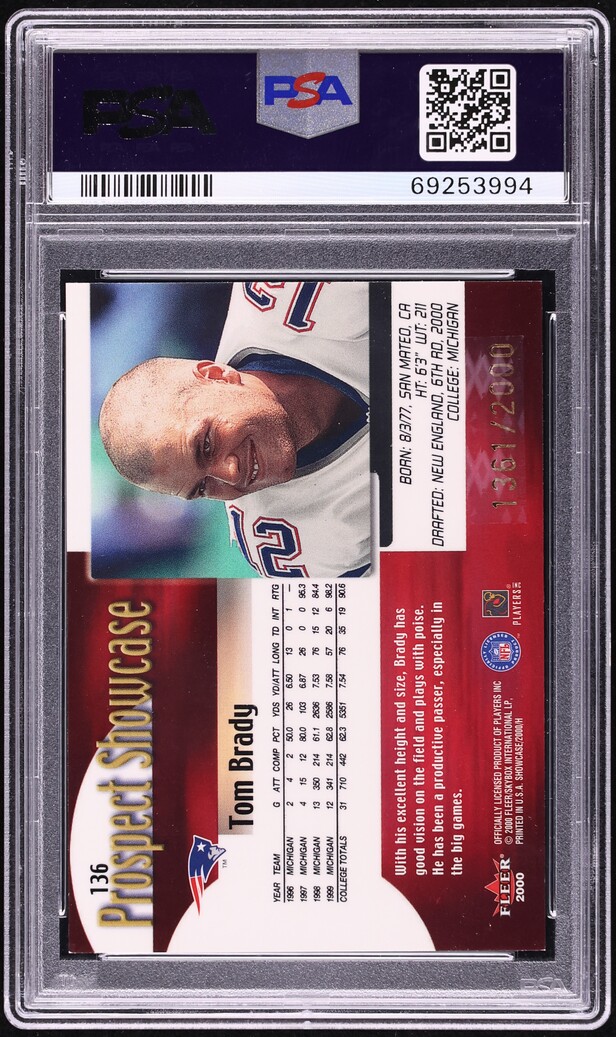 2000 Fleer Showcase Tom Brady ROOKIE /2000 #136 PSA 8 NM-MT