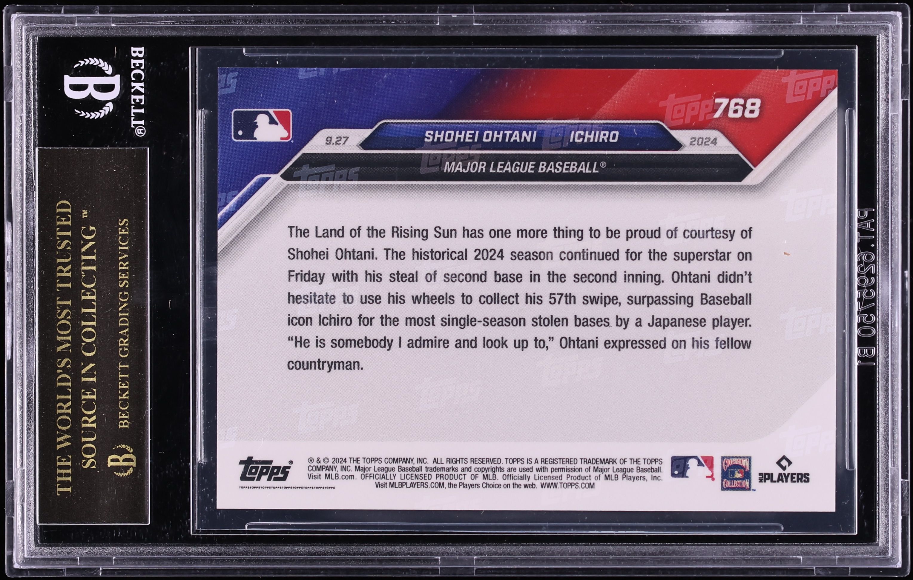 2024 Topps Now Shohei Ohtani & Ichiro Suzuki #768 BGS 10 PRISTINE