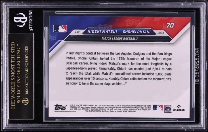 2024 Topps Now Hideki Matsui & Shohei Ohtani #70 BGS 10 PRISTINE, BLACK LABEL