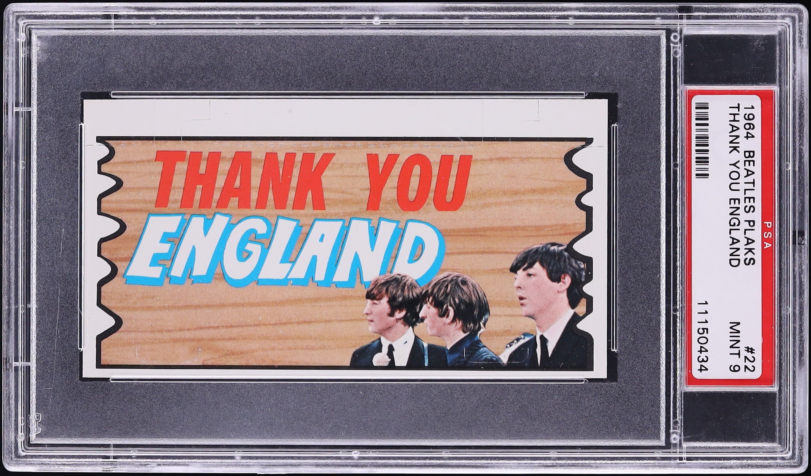 1964 Beatles Plaks Thank You England #22 PSA 9 MINT on Fanatics