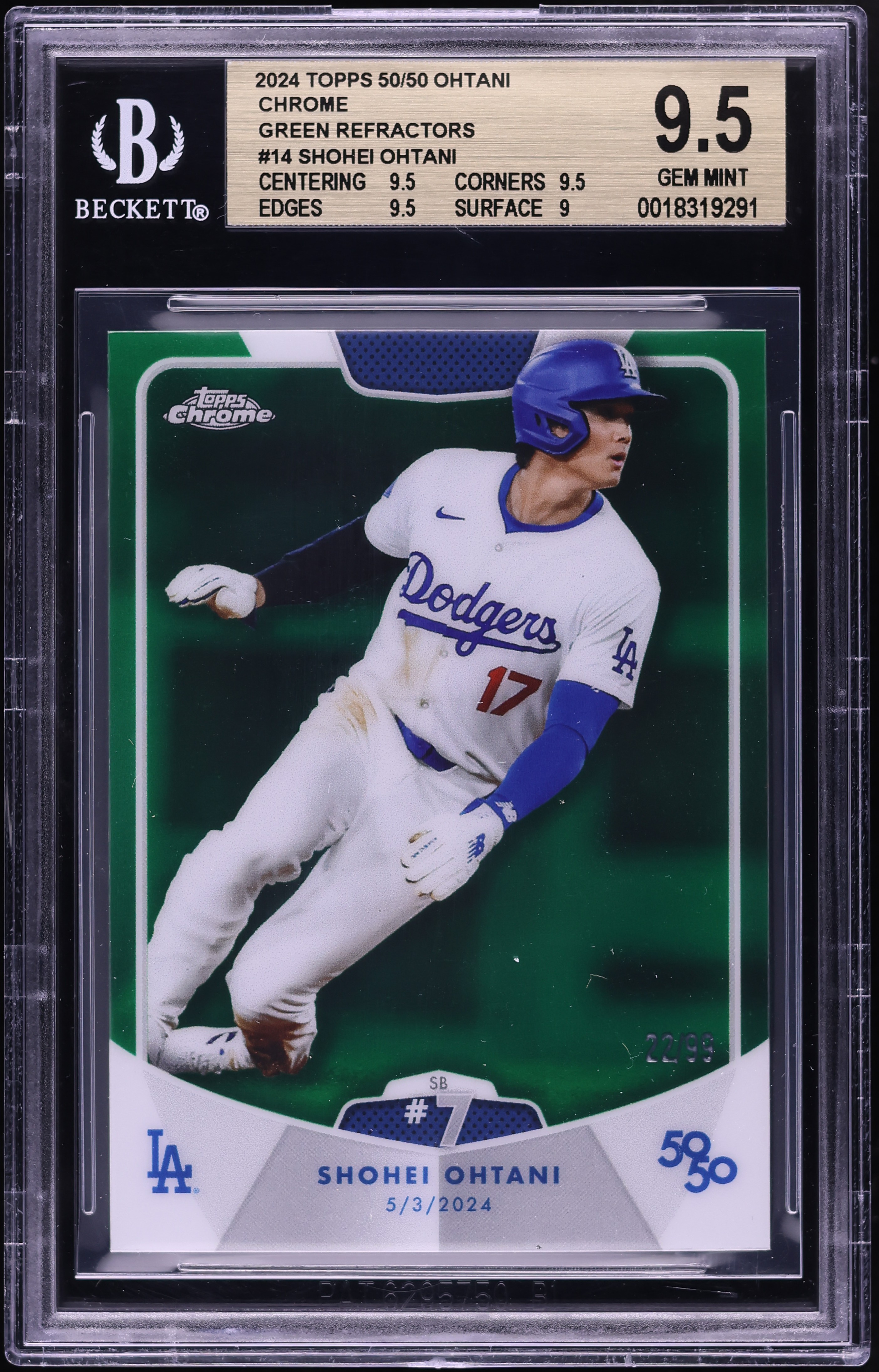 2024 Topps Chrome 50/50 Green Refractor Shohei Ohtani /99 #14 BGS