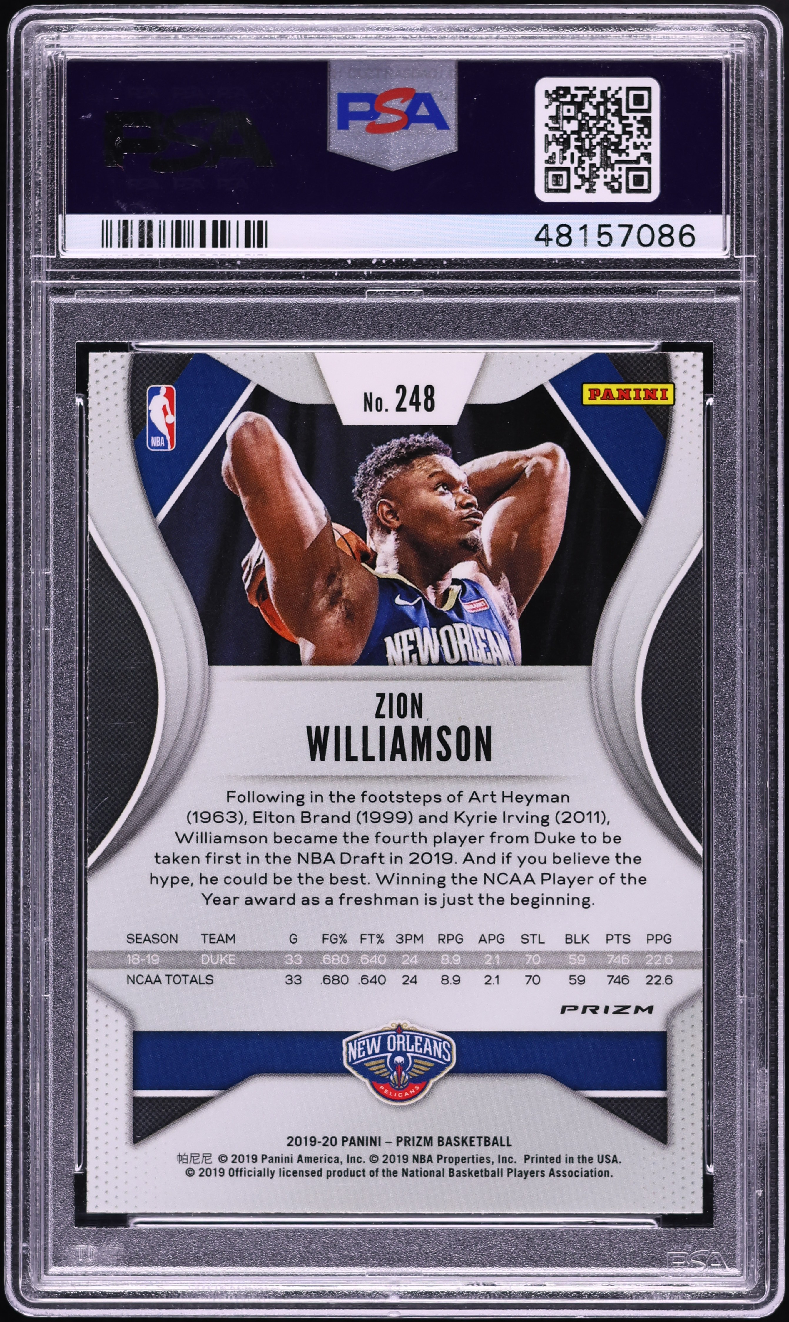 その他 19-20Panini Prizm Q.WEATHERSPOON PSA 10 2019 Panini Prizm Silver Zion Williamson ROOKIE #248 PSA 10 GEM