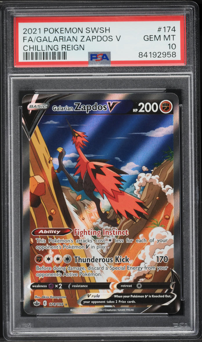 2021 Pokemon Sword & Shield Chilling Reign Full Art Galarian Zapdos V #174 PSA 10 GEM MINT