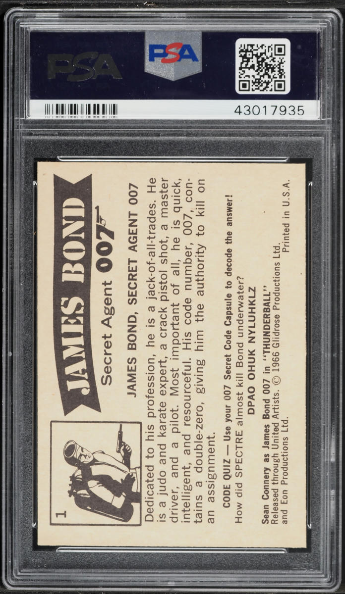 1966 Philadelphia Gum James Bond Secret Agent 007 #1 PSA 9 MINT
