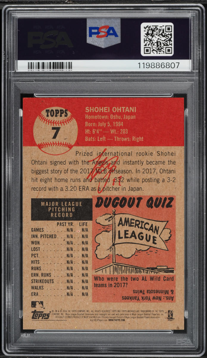 2018 Topps Living Shohei Ohtani ROOKIE #7 PSA 10 GEM MINT