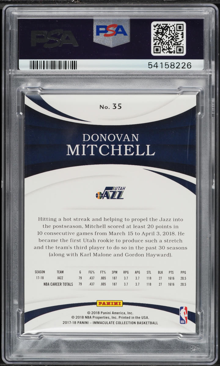 2017 Immaculate Collection Gold Donovan Mitchell ROOKIE /10 #35 PSA 9 MINT