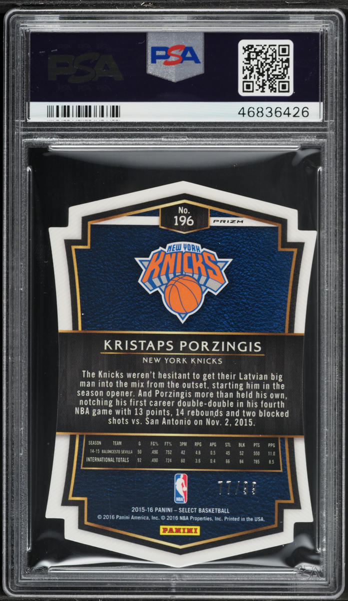 2015 Select Purple Prizm Die-Cut Kristaps Porzingis ROOKIE /99 #196 PSA 10 GEM MINT