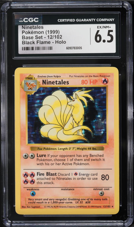 1999 Pokemon Base Set Shadowless Holo Ninetales #12 CGC 6.5 EXMT+