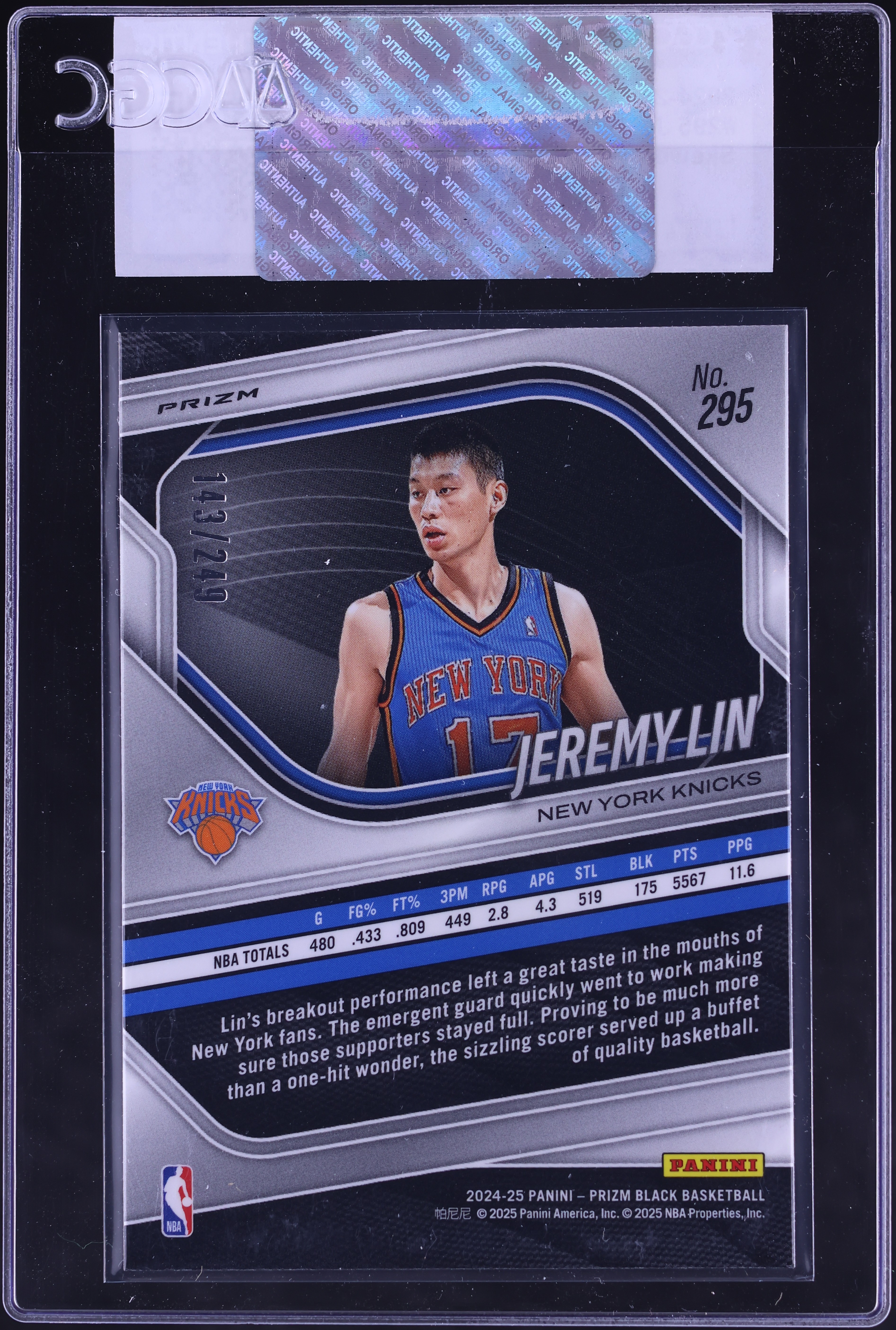 2024 Panini Prizm Black Skewed Jeremy Lin /249 #295 CGC AUTH on 