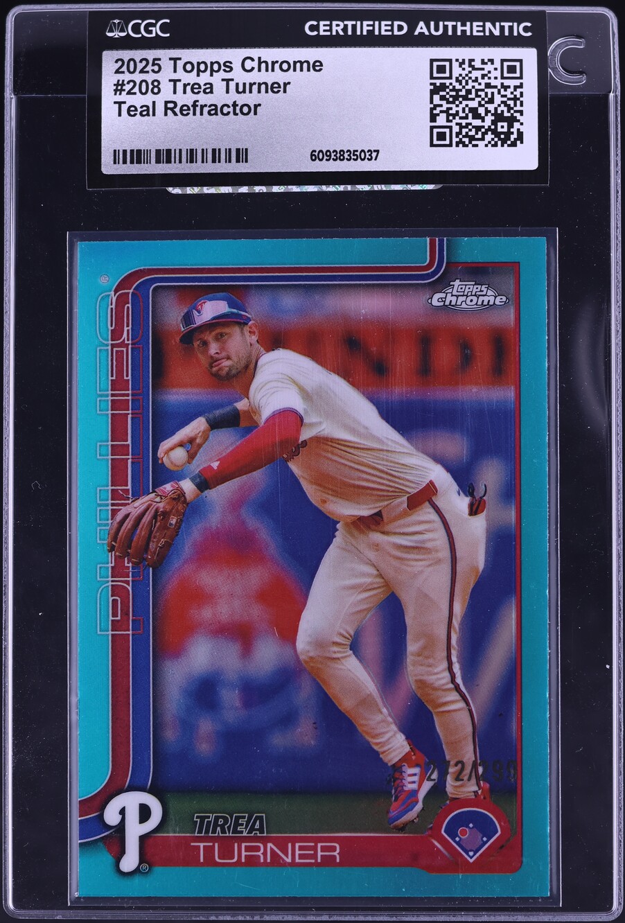 2025 Topps Chrome Teal Refractor Trea Turner /299 #208 CGC AUTH on