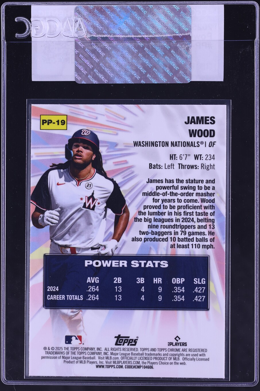 2025 Topps Chrome Power Players James Wood ROOKIE #PP-19 CGC AUTH