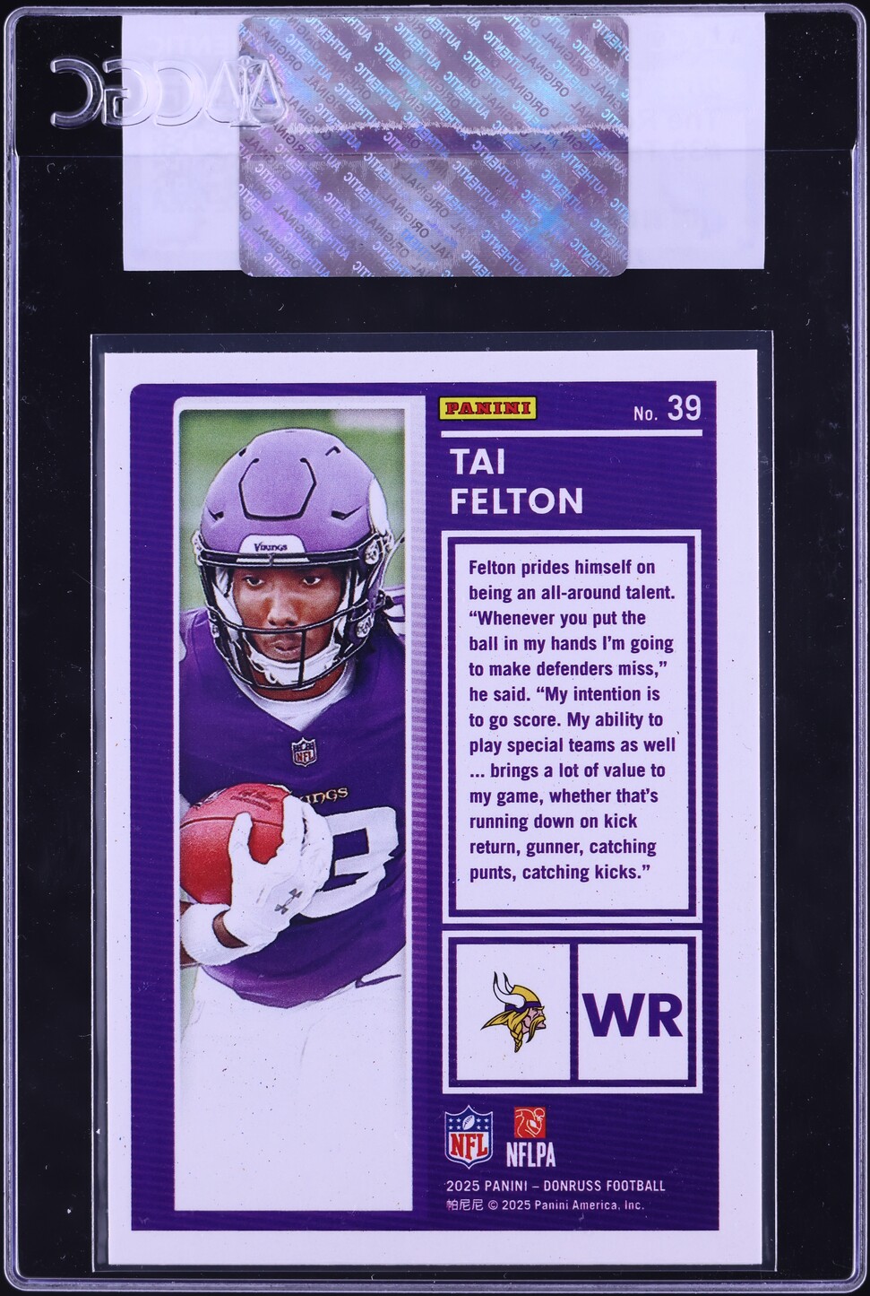 2025 Donruss Football Tai Felton ROOKIE #39 CGC AUTH