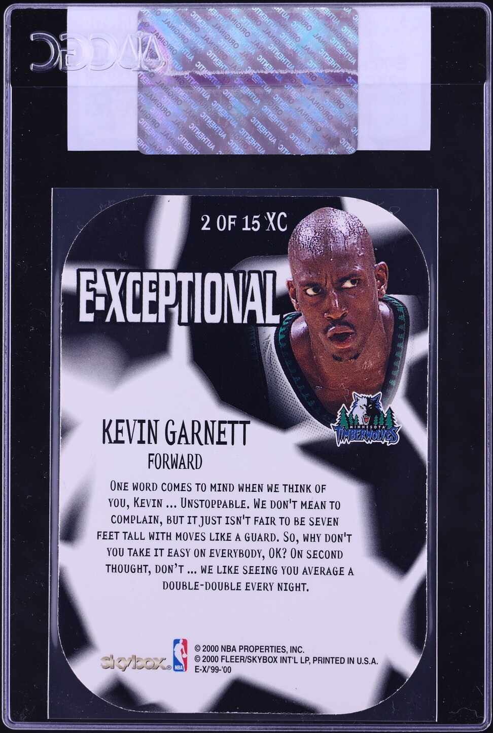 1999 Skybox E-X E-Xceptional Red Kevin Garnett #2XC CGC AUTH on