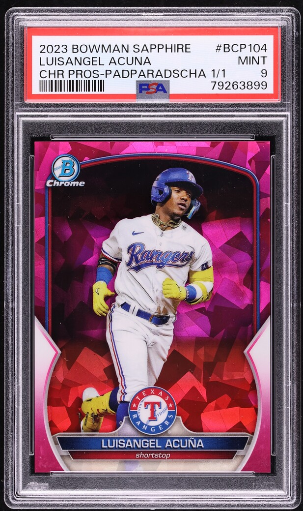 2023 Bowman Chrome Sapphire Padparadscha Luisangel Acuna PROSPECT 1/1 #BCP104 PSA 9 MINT