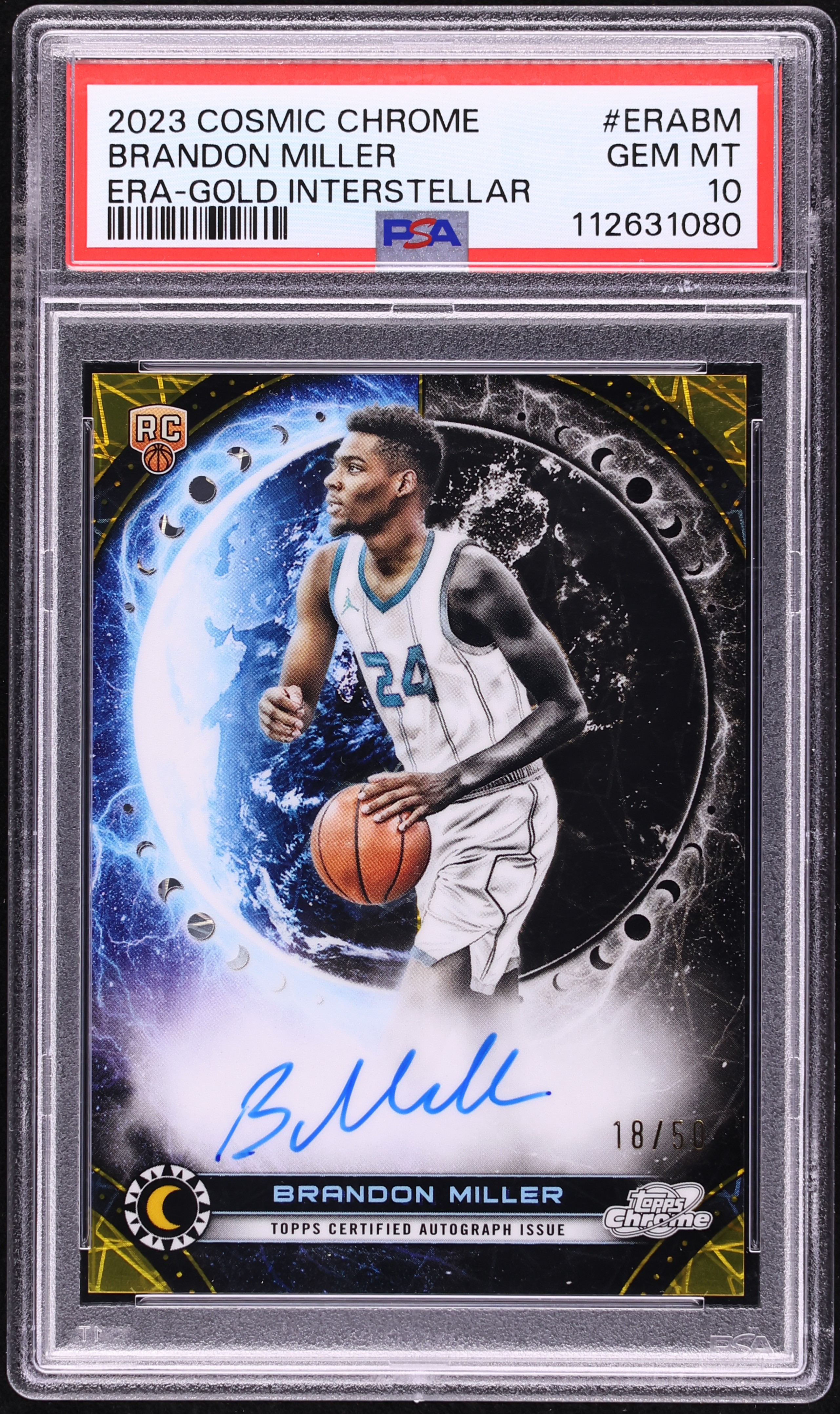 2023 Topps Cosmic Chrome Basketball Gold Interstellar Refractor Brandon Miller #ERA-BM PSA 10