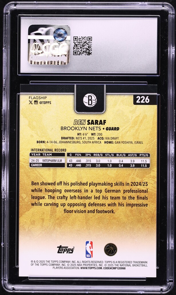2025 Topps Golden Mirror Variation Ben Saraf ROOKIE #226 CGC 10