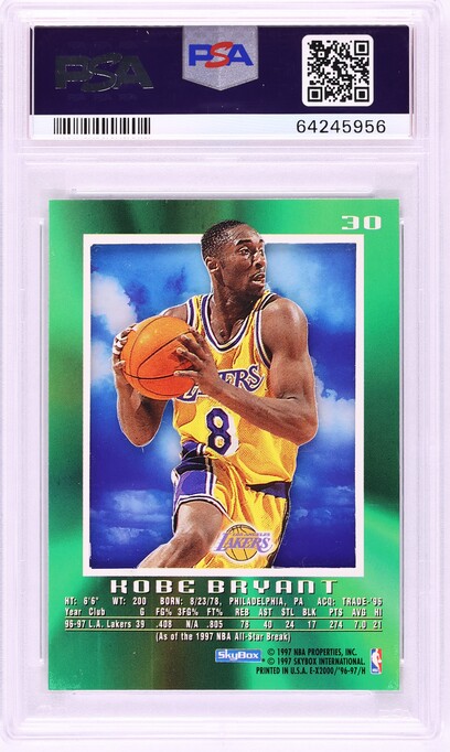 1996 Skybox E-X2000 Kobe Bryant ROOKIE #30 PSA 9 MINT on Fanatics