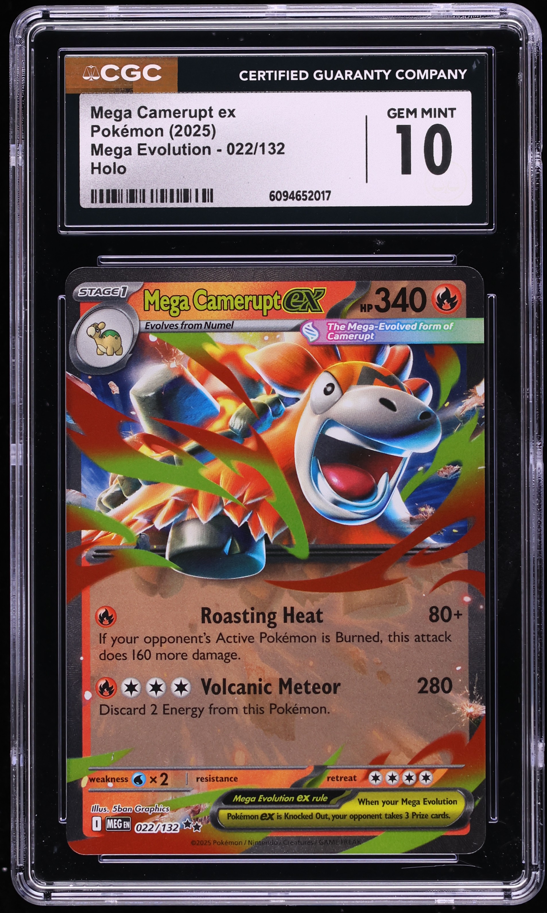 2025 Pokemon Mega Evolution Holo Mega Camerupt EX #22 CGC 10 GEM