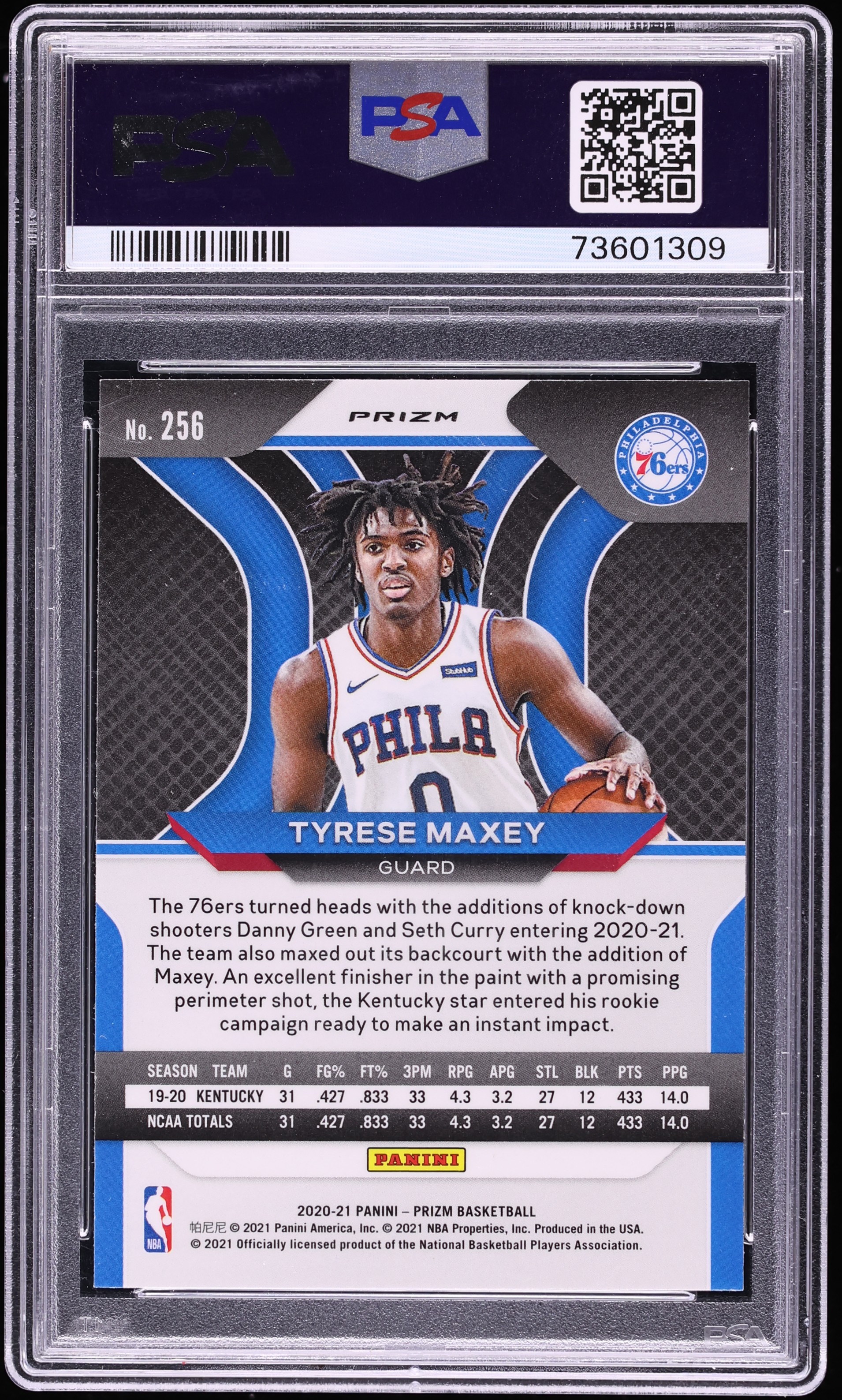 2020 Panini Prizm Pink Ice Tyrese Maxey ROOKIE #256 PSA 10 GEM