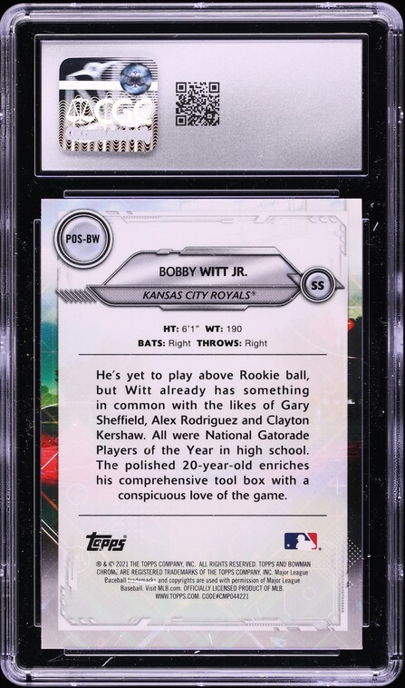 2021 Bowman Chrome Positional Promise Bobby Witt Jr PROSPECT #POS-BW CGC 10 GEM MINT