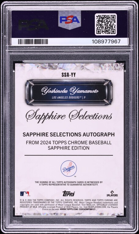 2024 Topps Chrome Sapphire Selections Red Yoshinobu Yamamoto ROOKIE AUTO DNA 9 5/5 PSA 10 GEM