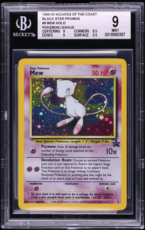 1999 Pokemon Wizards Of The Coast Black Star Promos Holo Mew #9 BGS 9 MINT