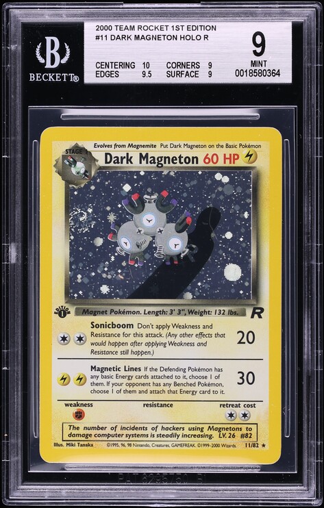 2000 Pokemon Team Rocket 1st Edition Holo Dark Magneton #11 BGS 9 MINT