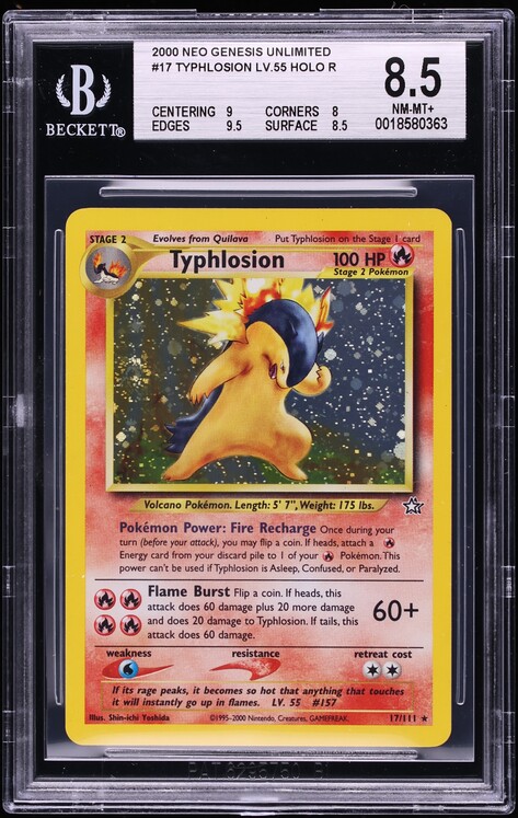 2000 Pokemon Neo Genesis Holo Typhlosion #17 BGS 8.5 NM-MT+