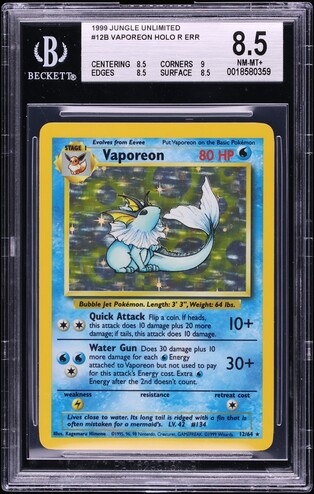 pokemon jungle unlimited card prices 1999 12 Vaporeon-Holo If heads Pokemon Jungle Set Unlimited Mankey
