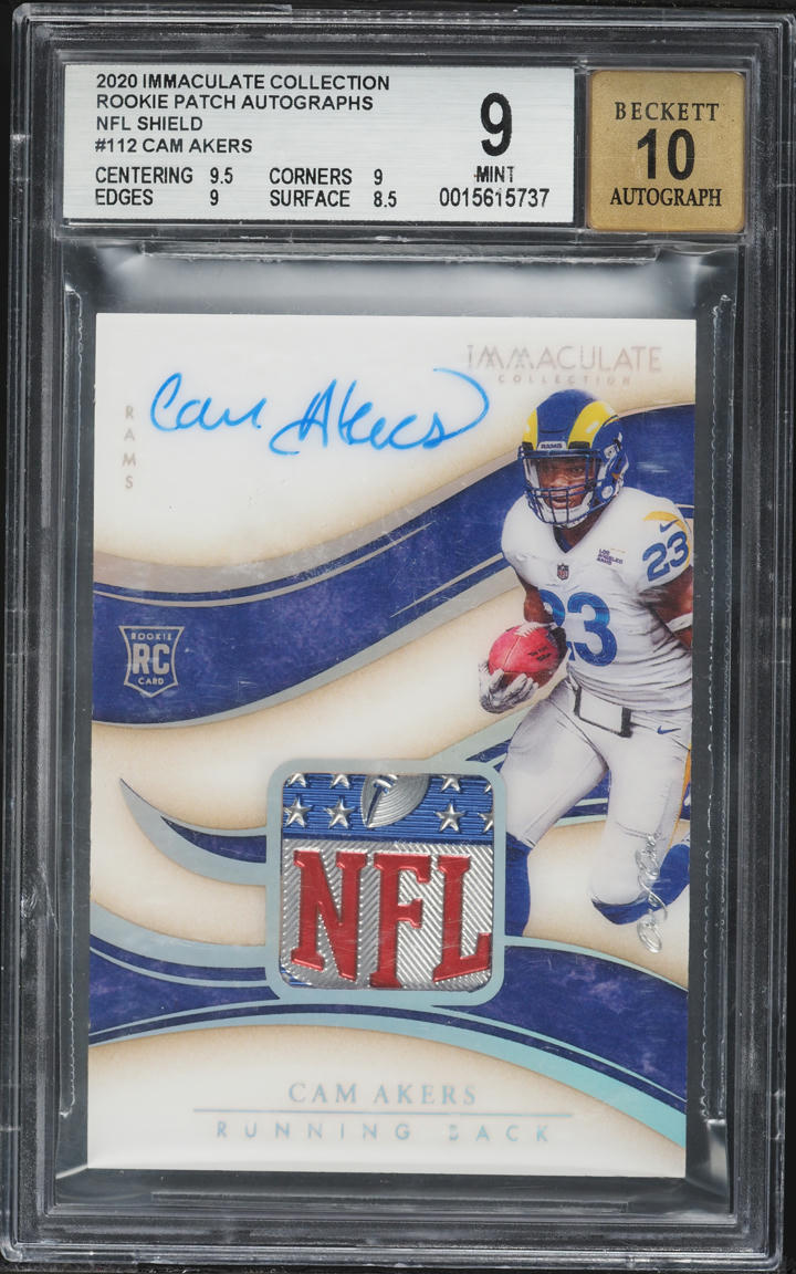 2020 immaculate Collection Cam Akers ROOKIE NFL SHIELD PATCH AUTO 1/1 #112 BGS 9 MINT