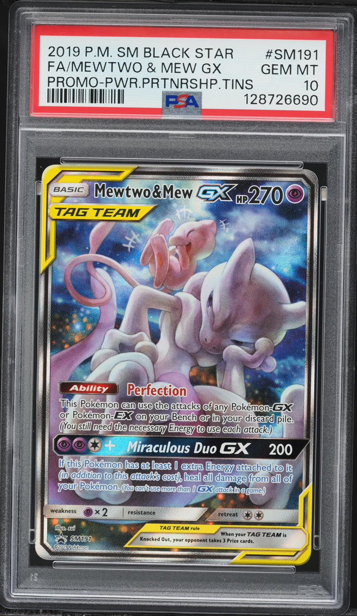 2019 Pokemon SM Promo Power Partnership Tins Full Art Mewtwo & Mew GX #SM191 PSA 10 GEM MINT