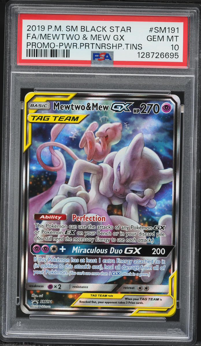 2019 Pokemon SM Promo Power Partnership Tins Full Art Mewtwo & Mew GX #SM191 PSA 10 GEM MINT
